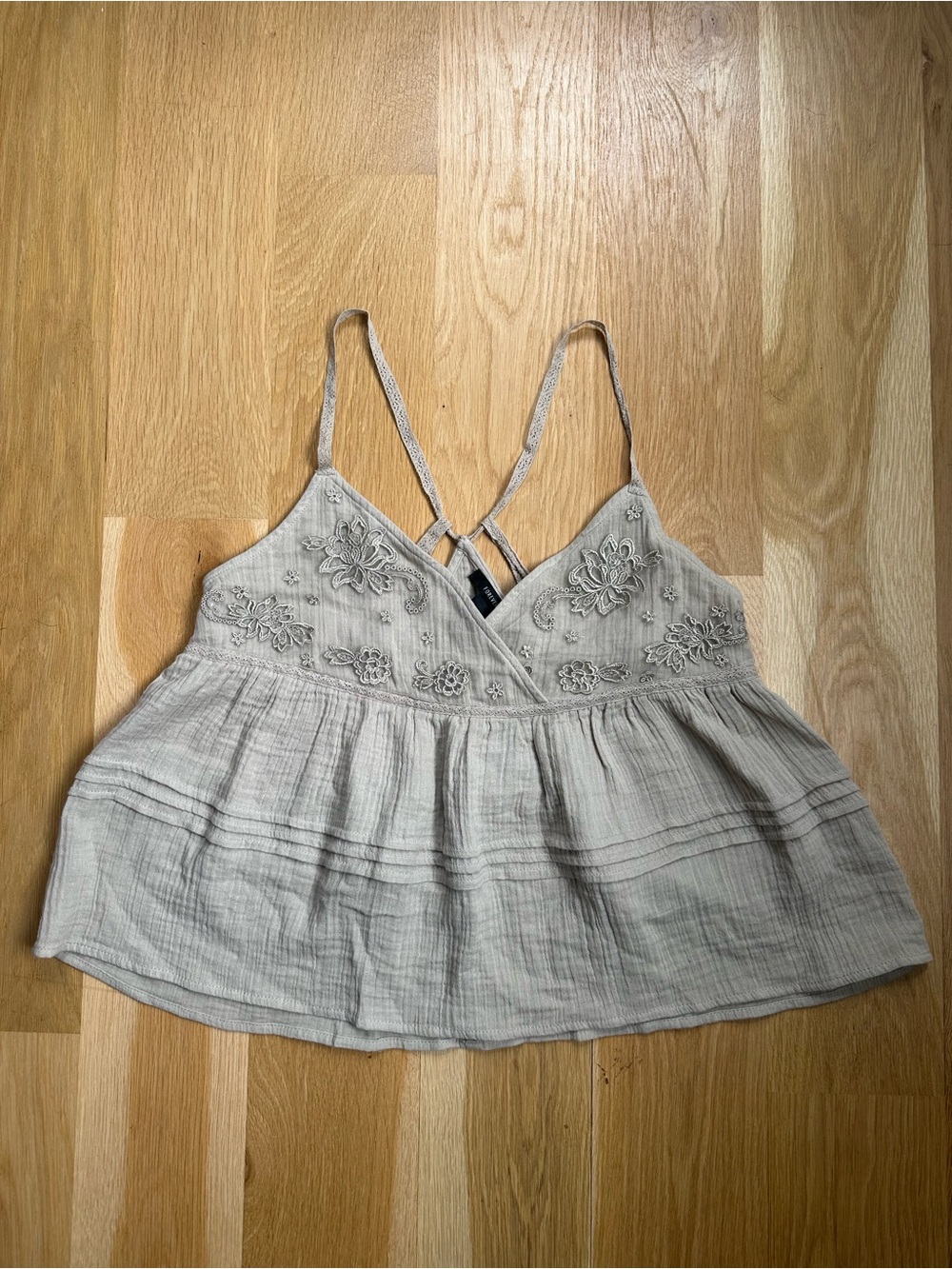 Forever 21 Cream Embroidered Spaghetti Strap Tank Top